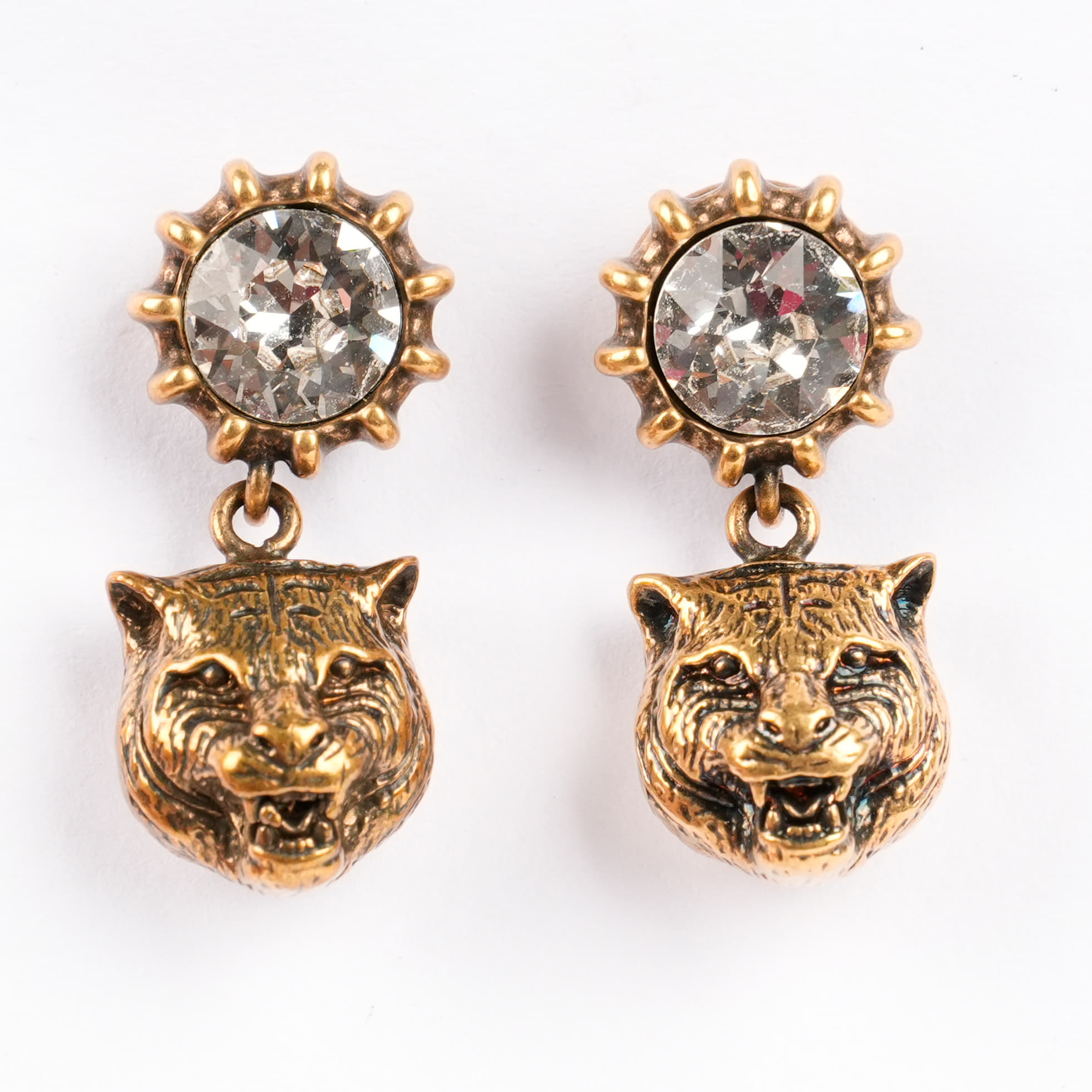 Gucci Crystal Feline Head Drop Earrings