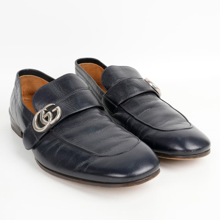 Gucci Donnie GG Navy Leather Loafers-Hover-Image