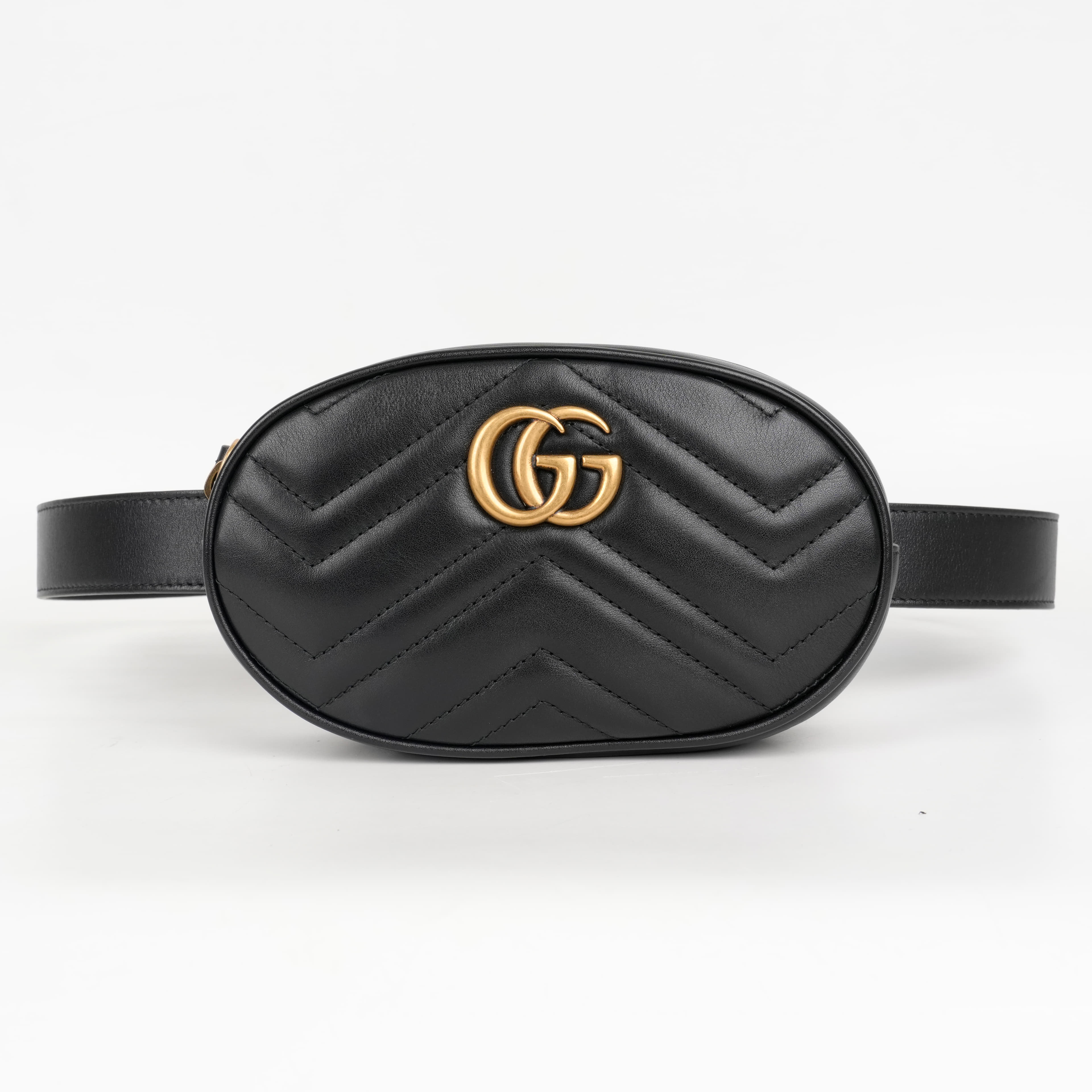Gucci GG Marmont Matelassé Black Leather Belt Bag