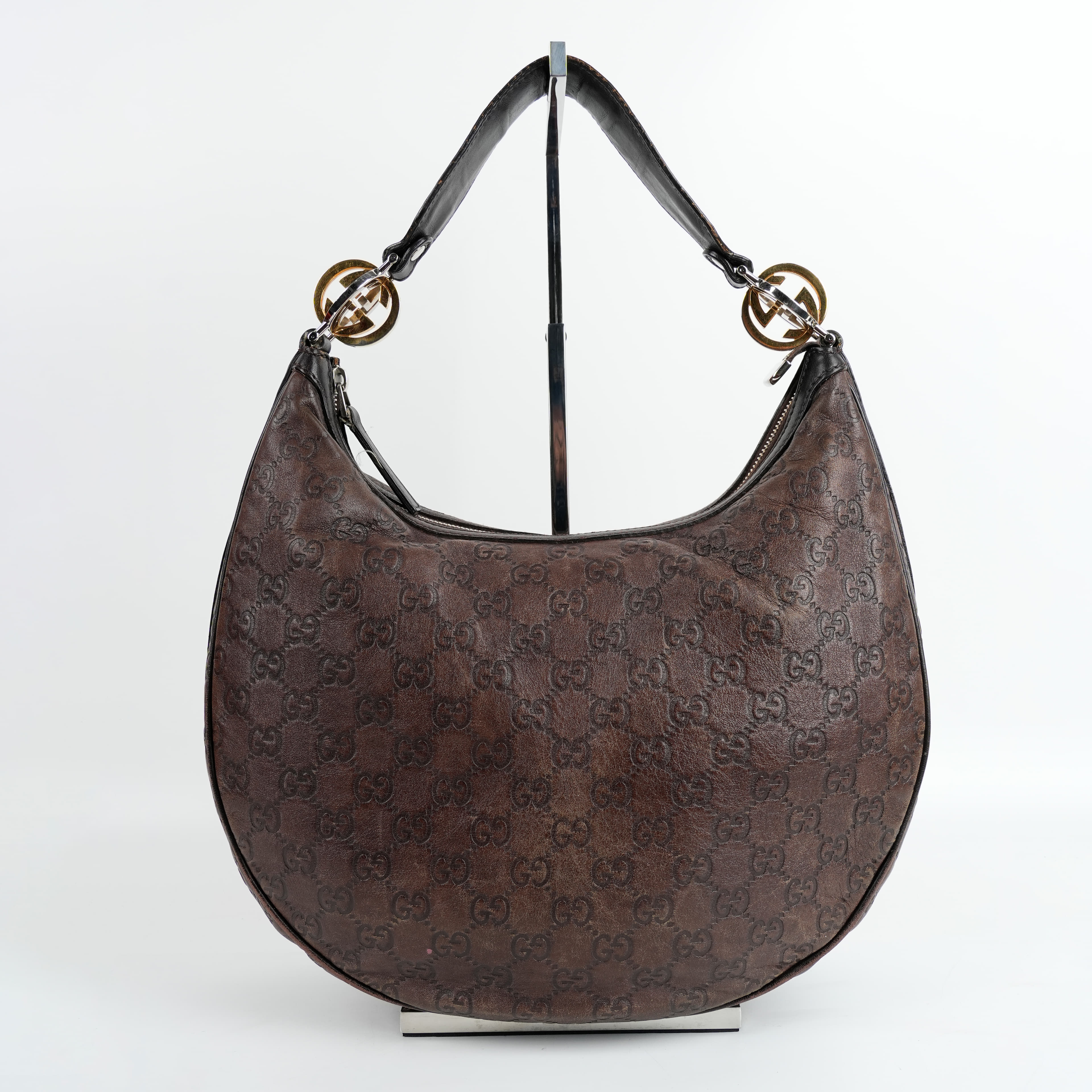 Gucci Metallic Brown Guccissima Canvas and Leather GG Twins Medium Hobo