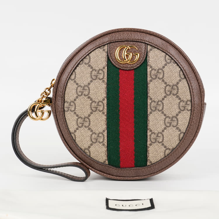 Gucci GG Supreme Monogram Web Ophidia Circle Wristlet Beige-Hover-Image
