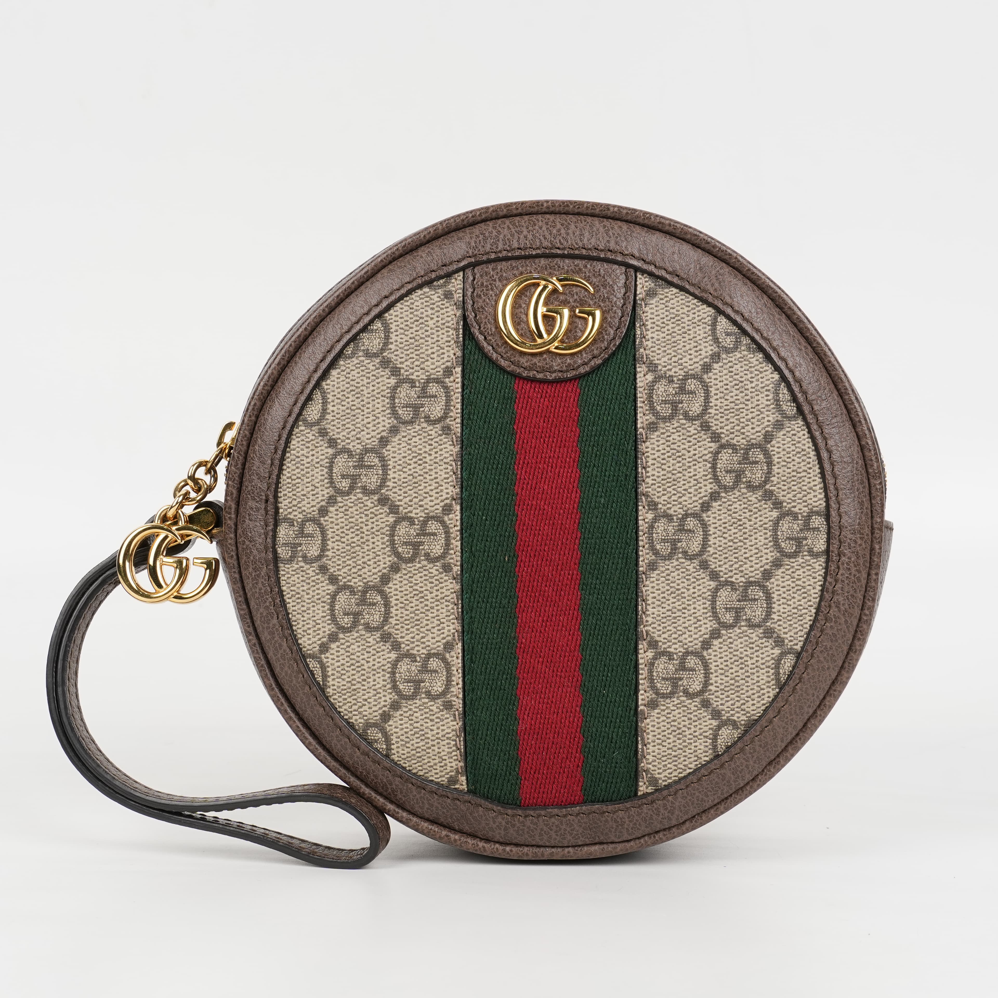 Gucci GG Supreme Monogram Web Ophidia Circle Wristlet Beige