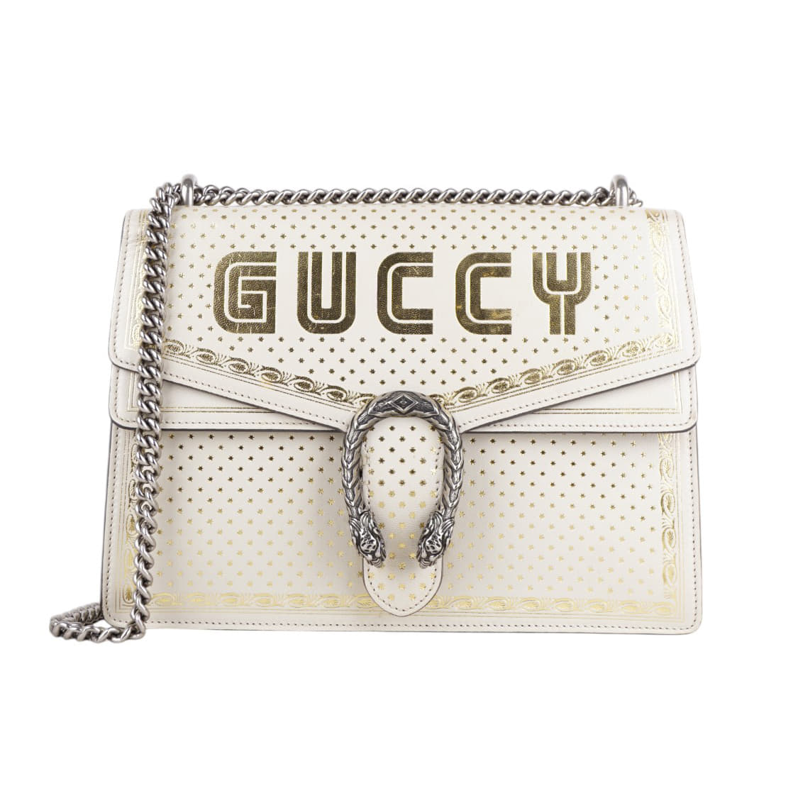 Gucci Gold White Leather Medium Dionysus GUCCY Shoulder Bag