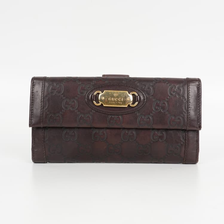 Gucci Brown Guccissima Leather Flap Continental Wallet-Hover-Image