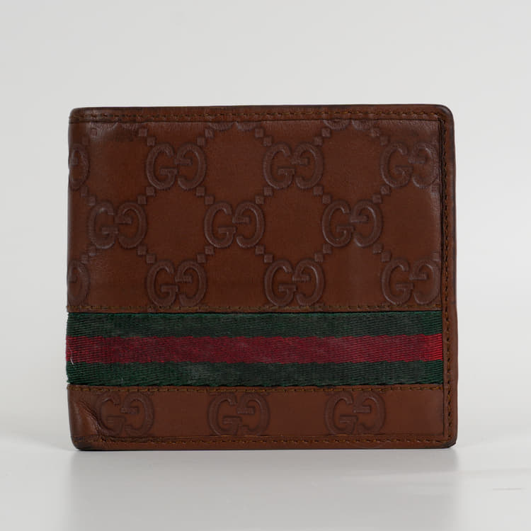 Gucci Brown Guccissima Leather Web Bifold Wallet-Hover-Image