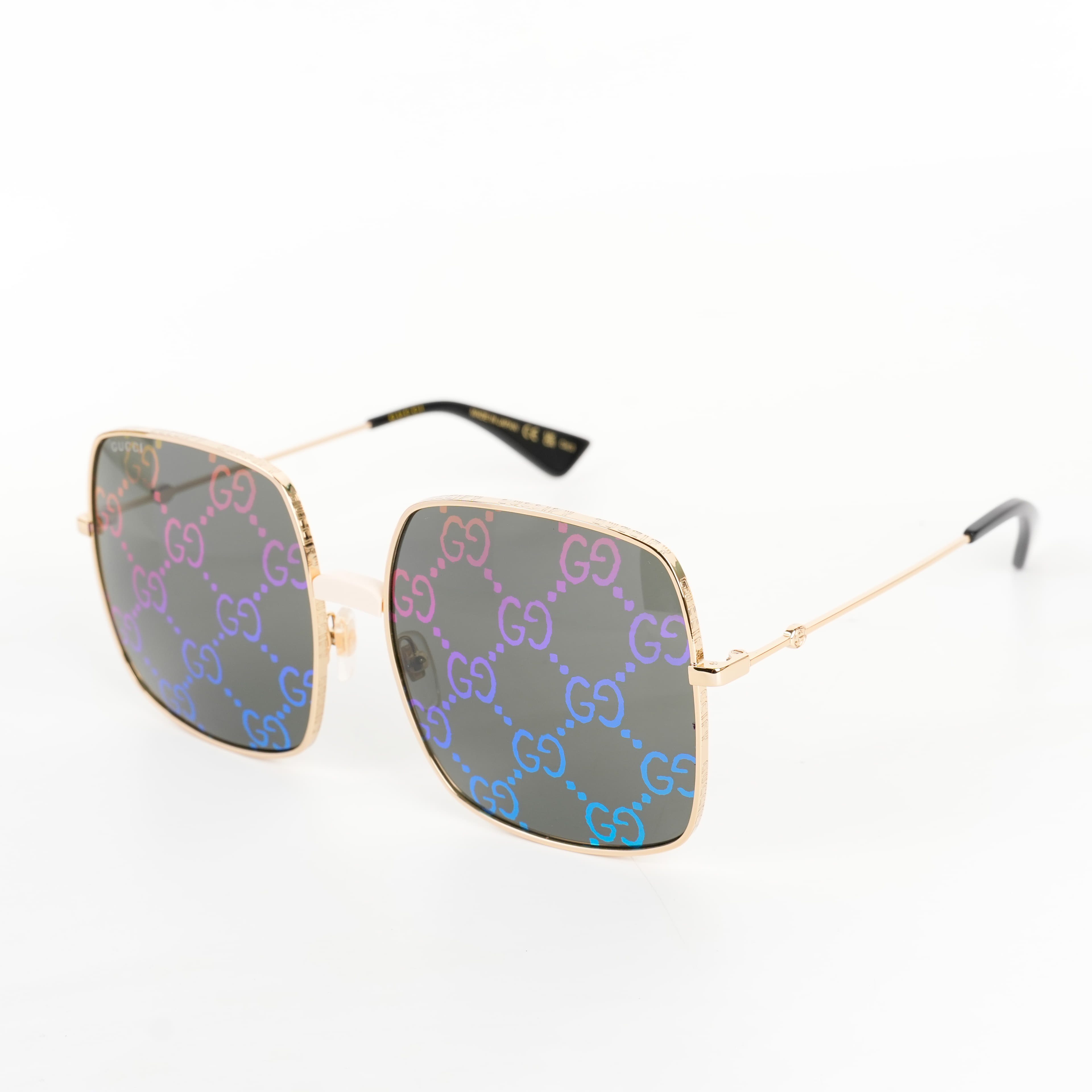 Gucci Multicolor Guccissima Acetate And Gold Metal Tone GG414S Square Sunglasses