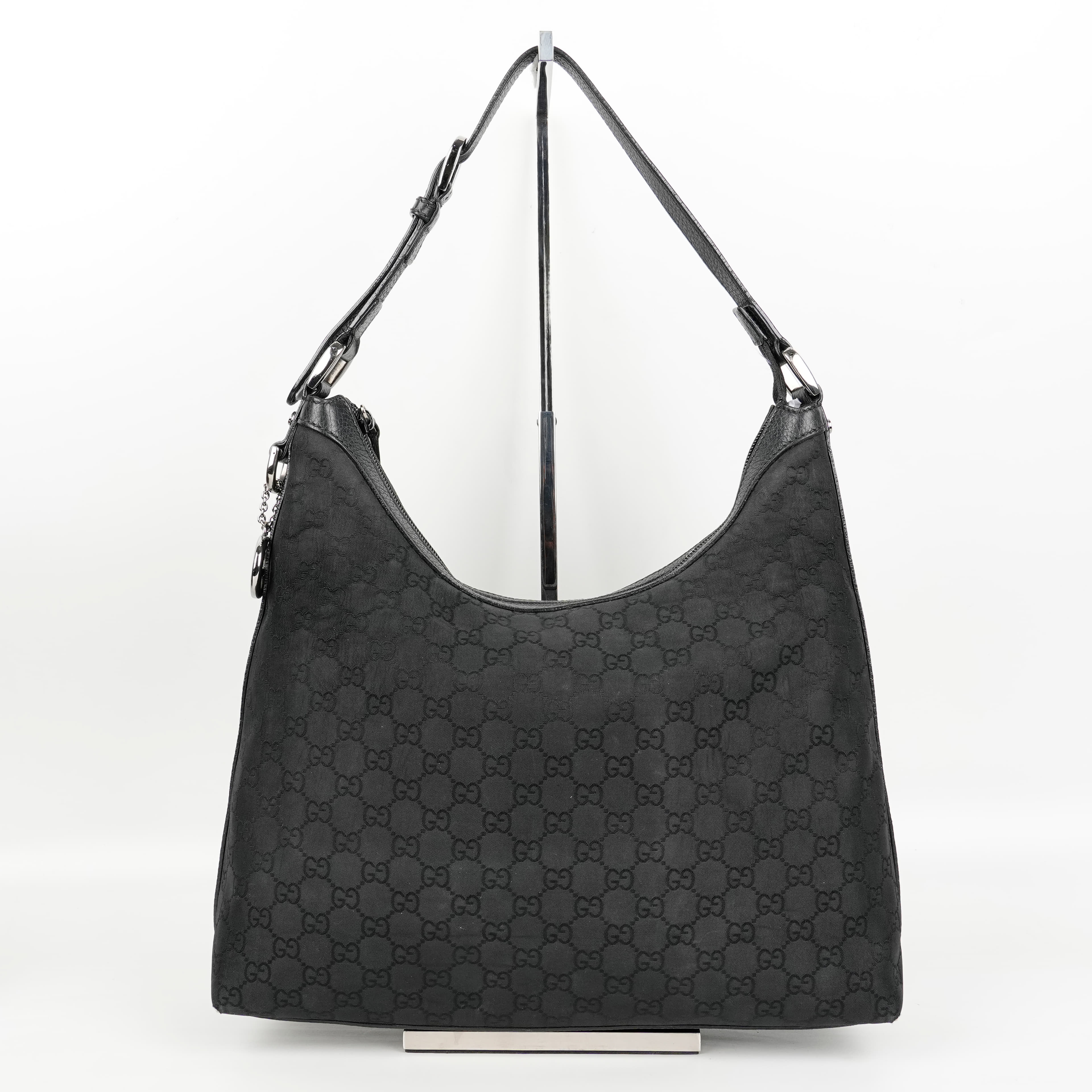Gucci Black Monogram Nylon Hobo Bag