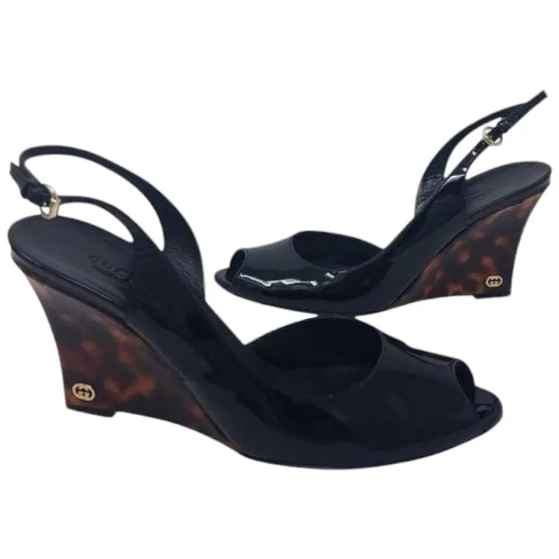 Gucci Tortoise Shell Guccissima Patent Leather Wedges