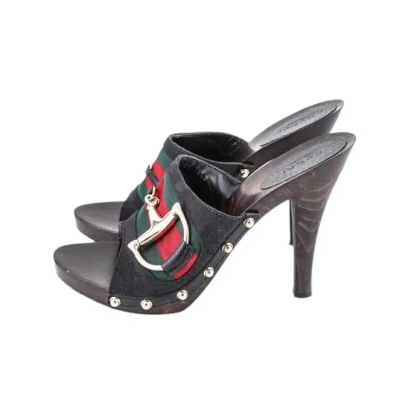 Gucci GG Canvas Web Horsebit Wood Sandals