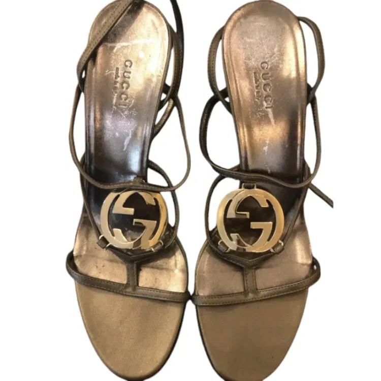 Gucci GG Cage Metallic Leather Heel Sandals-Hover-Image