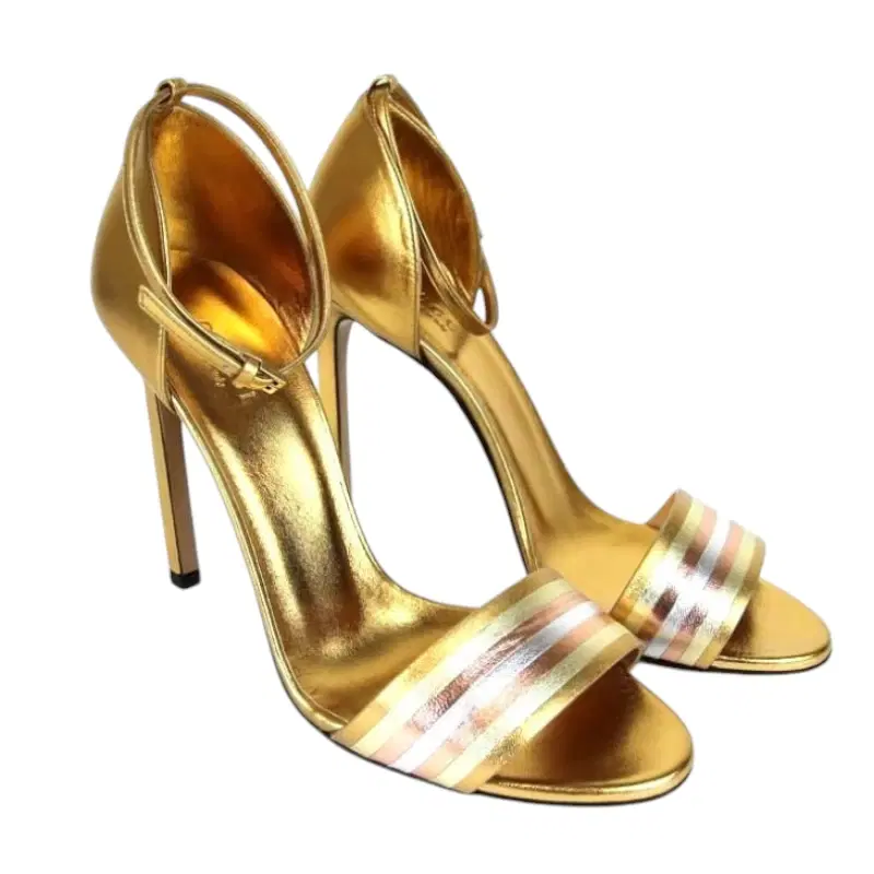 Gucci Gold Metallic 339834 Women's Leather Sandals