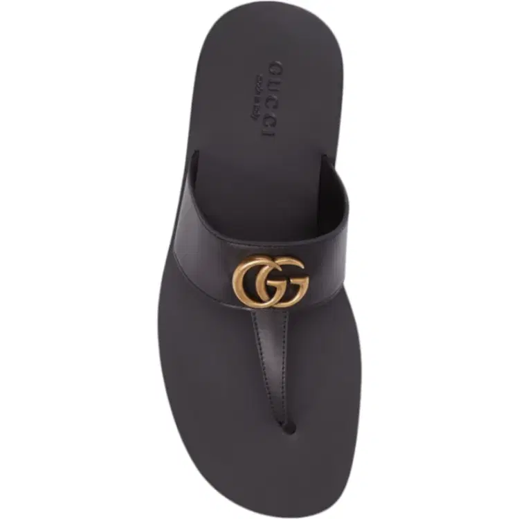 Gucci Black Double G Leather Thong Sandals-Hover-Image