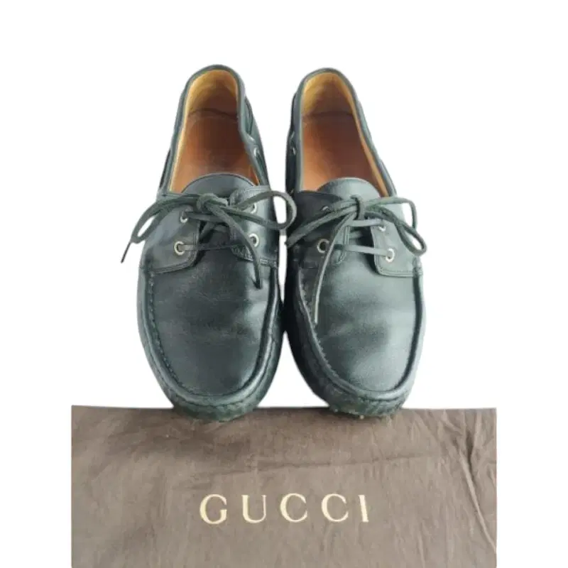 Gucci Black Mens Leather Lace-Up Driver