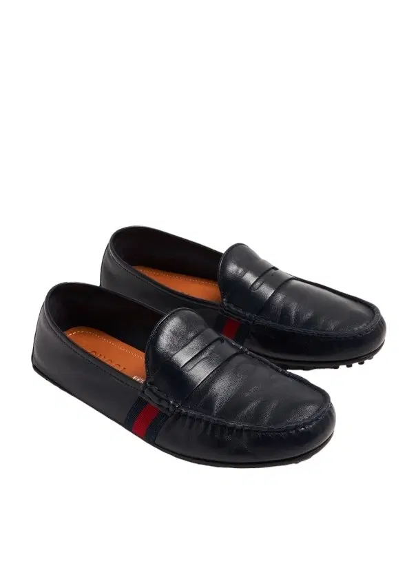 Gucci Black Leather Web Detail Penny Slip On Loafers