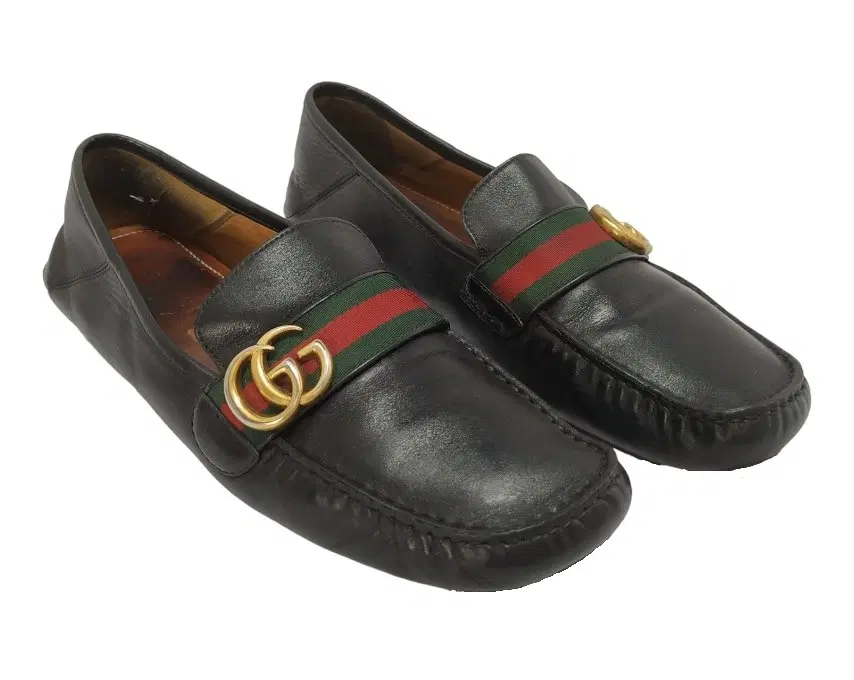 Size 9.5 - Gucci Black Leather Web Driver Loafers
