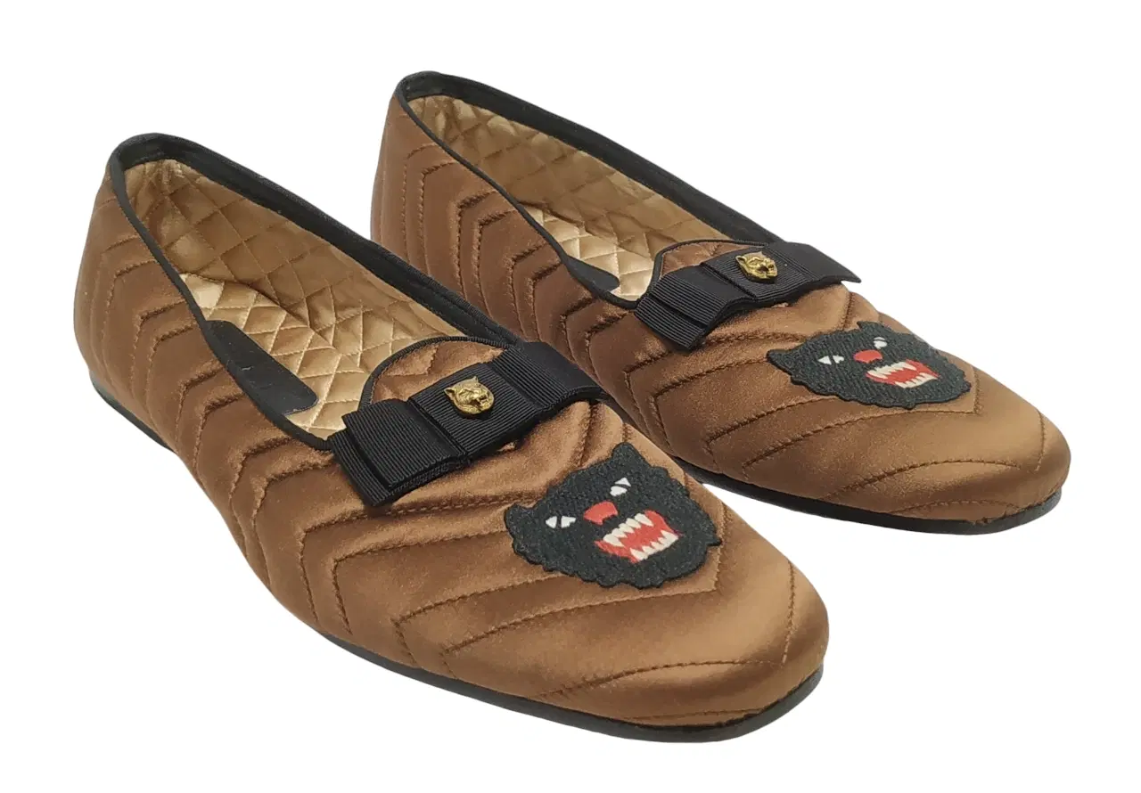 Size 10 - Gucci Silk Panther Embroidered Mens Quilted Slippers