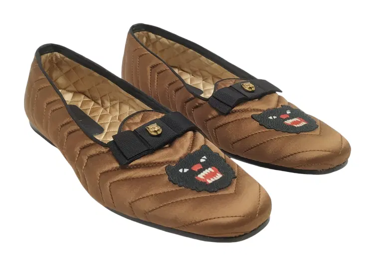 Size 10 - Gucci Silk Panther Embroidered Mens Quilted Slippers-Hover-Image