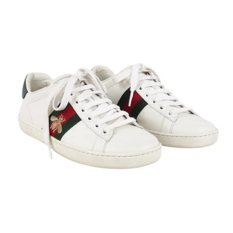 EU 34 - Gucci White Leather Bee Embroidered Ace Sneakers-Hover-Image