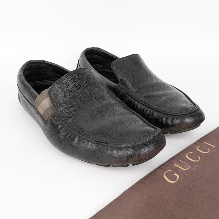 US 11 - Gucci Black Leather Slip-on Driving Shoes-Hover-Image