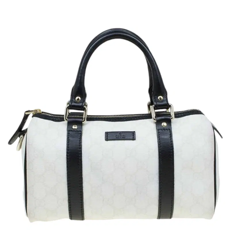 Gucci White and Black GG Coated Canvas Boston Bag