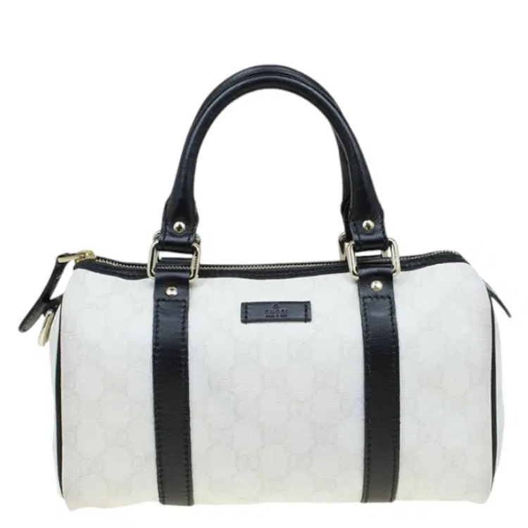 Gucci White and Black GG Coated Canvas Boston Bag-Hover-Image