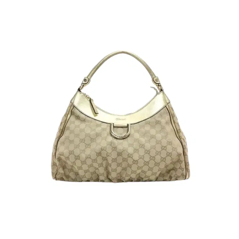 Gucci Beige And Gold GG Canvas D Ring Large Hobo Bag