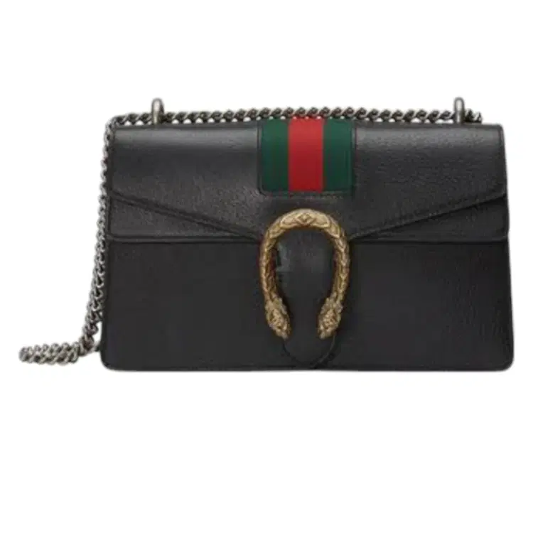 Gucci Black Dionysus Web Stripe Medium Leather Shoulder Bag-Hover-Image