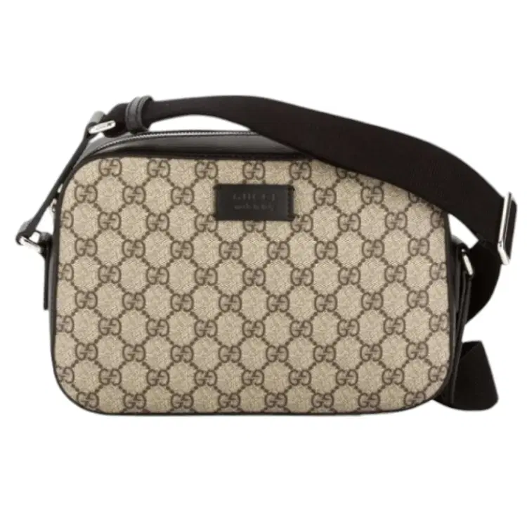 Gucci Black Leather GG Supreme Canvas Shoulder Bag-Hover-Image
