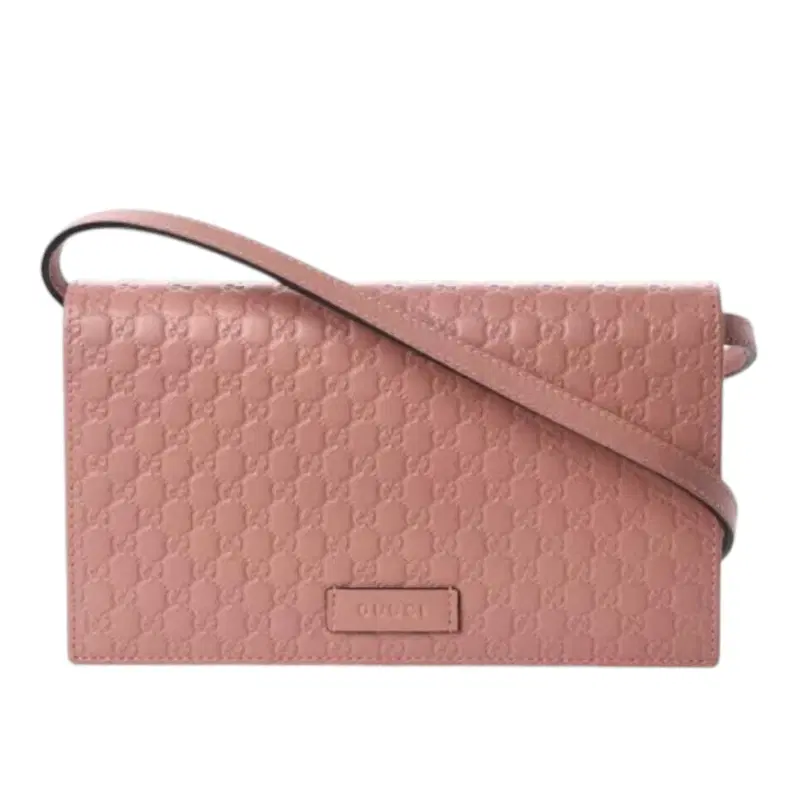 Gucci Micro Guccissima Pink Leather Convertible Crossbody Wallet