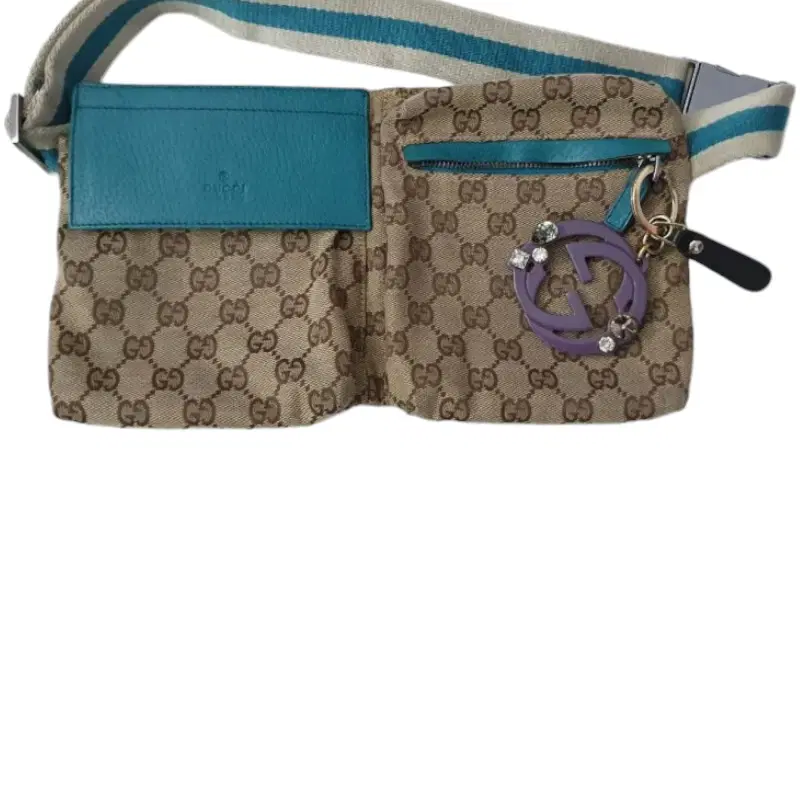 Gucci GG Canvas Web Teal Leather Waist Belt Bag