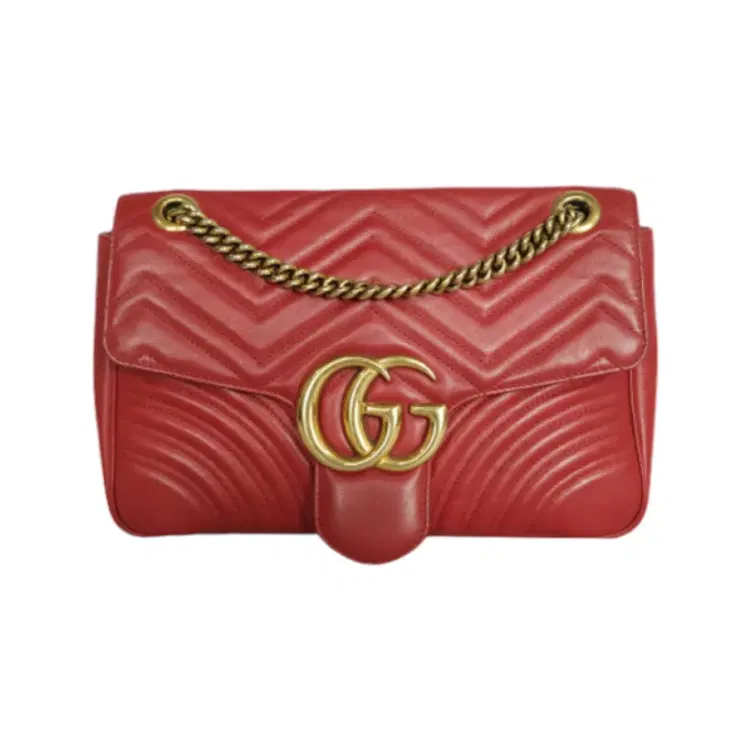 Gucci GG Marmont Matelasse Hibiscus Red Leather Shoulder Bag-Hover-Image