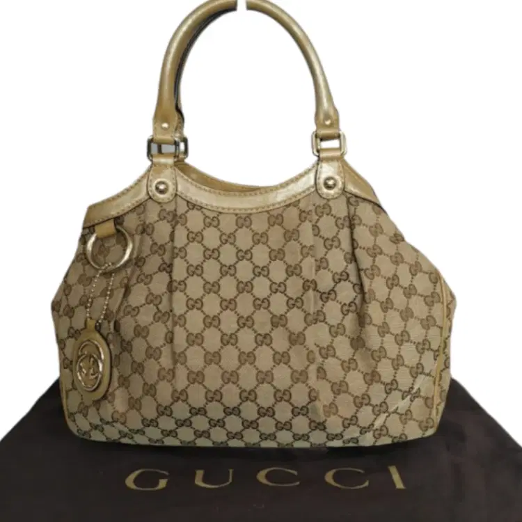 Gucci Beige/Gold GG Canvas Sukey Tote B-Hover-Image