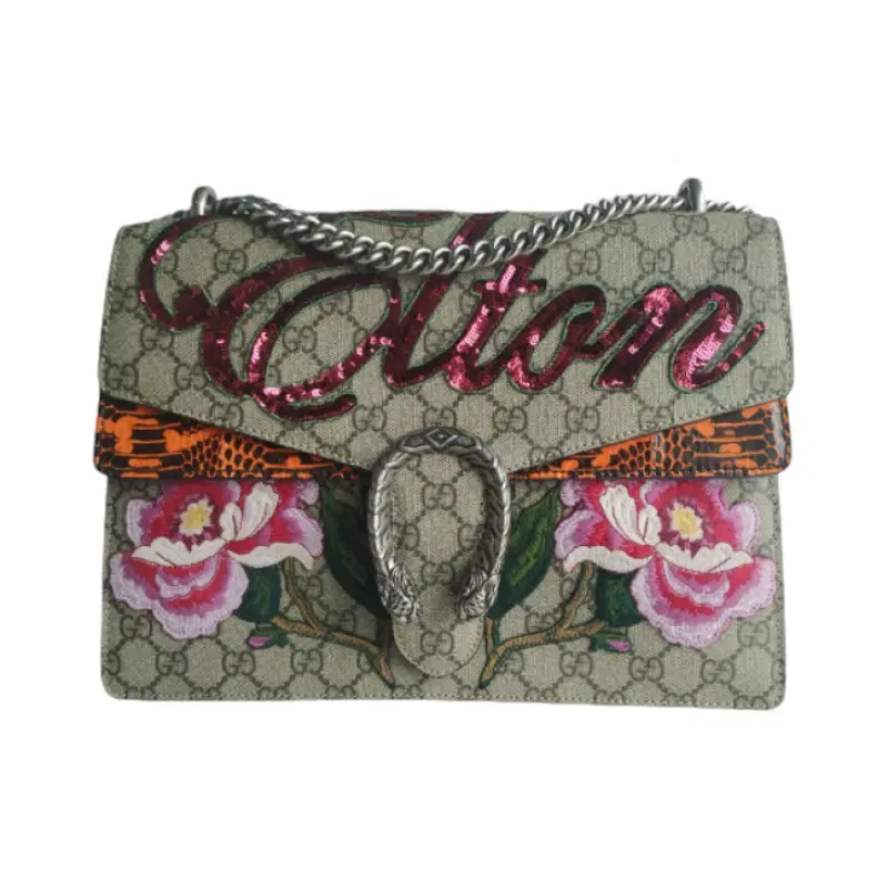Gucci GG Supreme Canvas and Snakeskin Embroidered Elton Medium Dionysus Bag