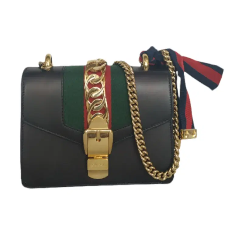 Gucci Sylvie Mini Black Leather Chain Bag-Hover-Image