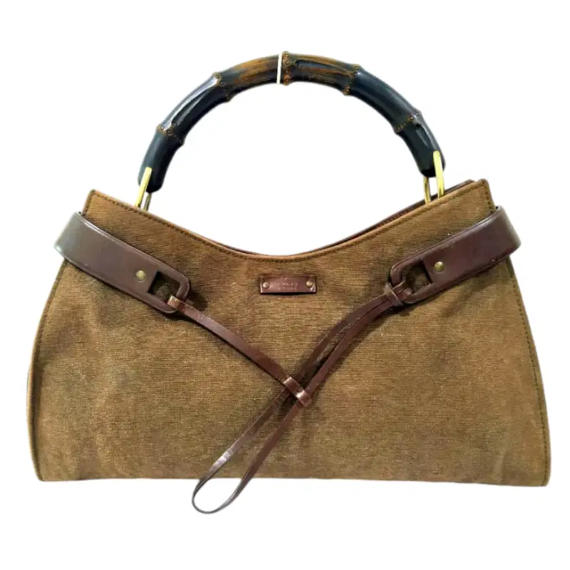 Gucci Bamboo Brown Canvas Leather Trim Shoulder Bag