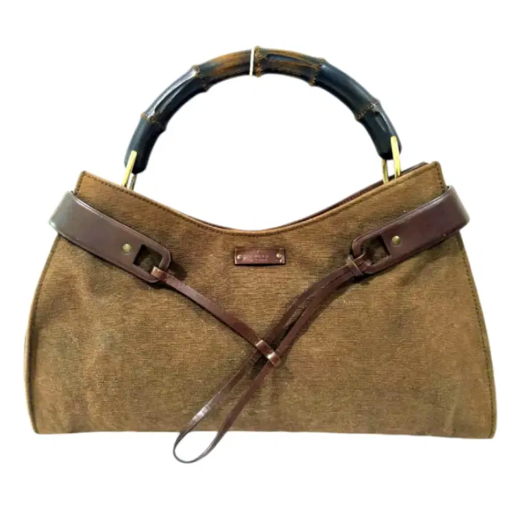 Gucci Bamboo Brown Canvas Leather Trim Shoulder Bag-Hover-Image