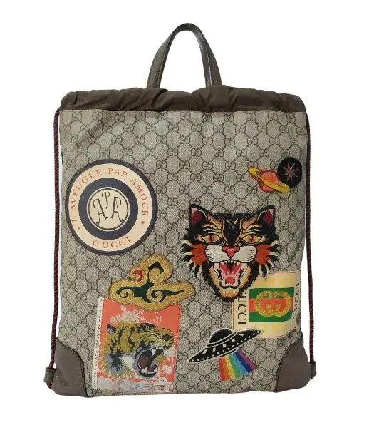 Gucci Beige GG Supreme Canvas Courrier Soft Drawstring Backpack-Hover-Image
