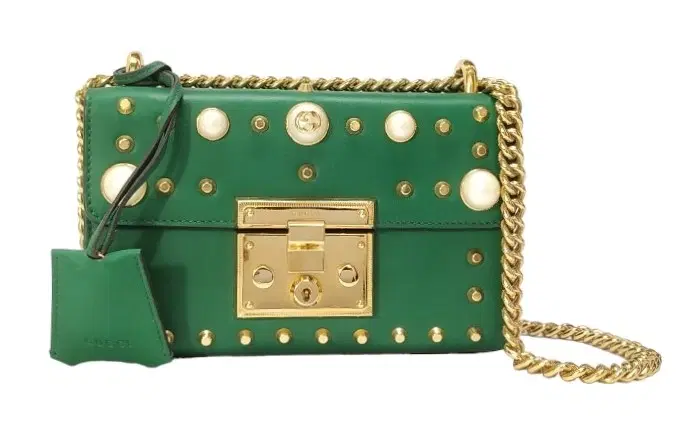 Gucci Green Leather Faux Pearl Stud Padlock Small Shoulder Bag-Hover-Image