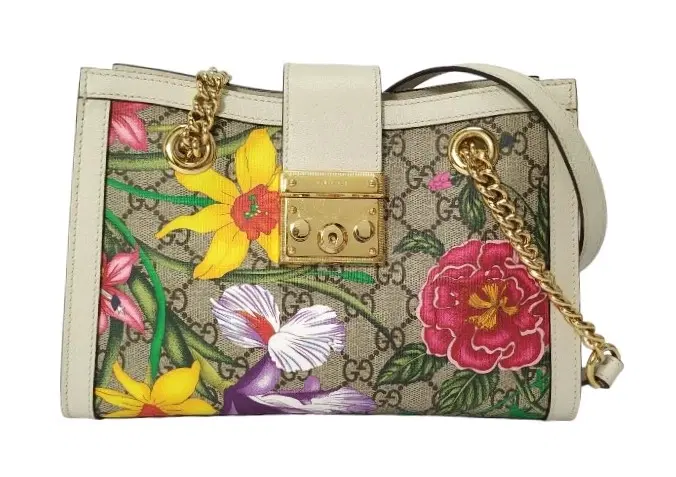 Gucci Beige Multicolor Floral Print GG Supreme Coated Canvas Small Padlock Shoulder Bag