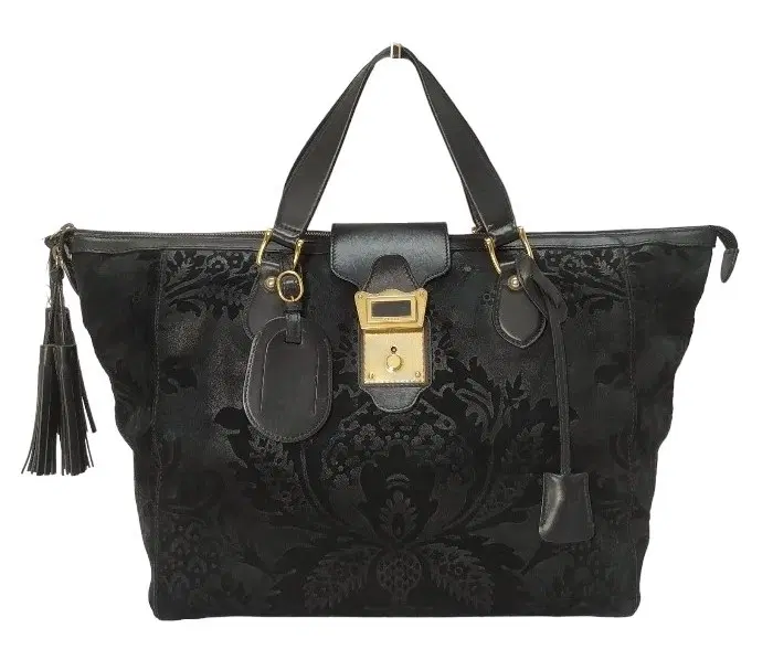 Gucci Black Floral Print Suede Tote