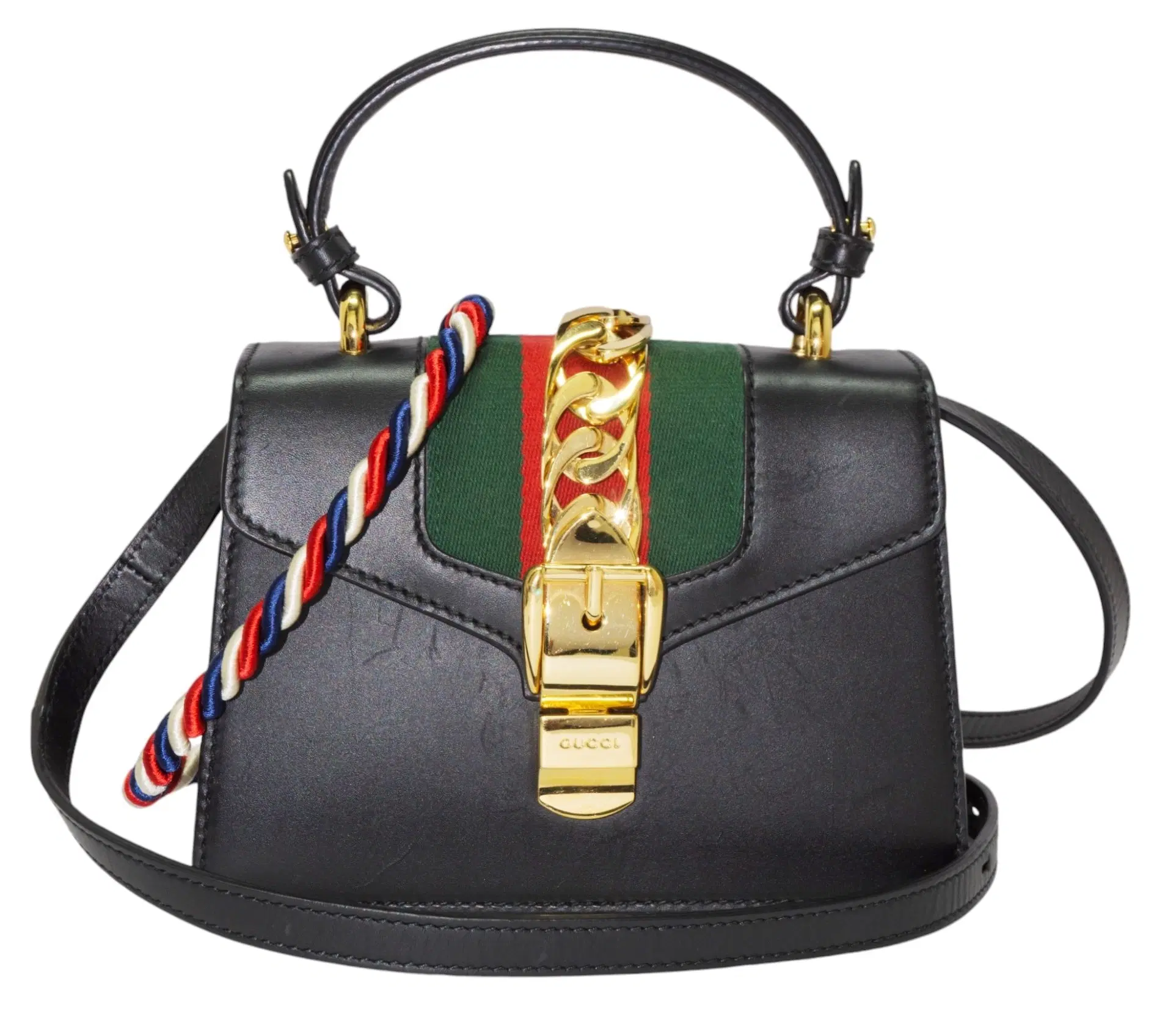 Gucci Calfskin Mini Sylvie Top Handle Bag Black