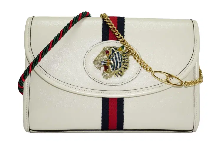 Gucci Textured Calfskin Web Small Rajah Slim Flap Shoulder Bag Mystic White-Hover-Image