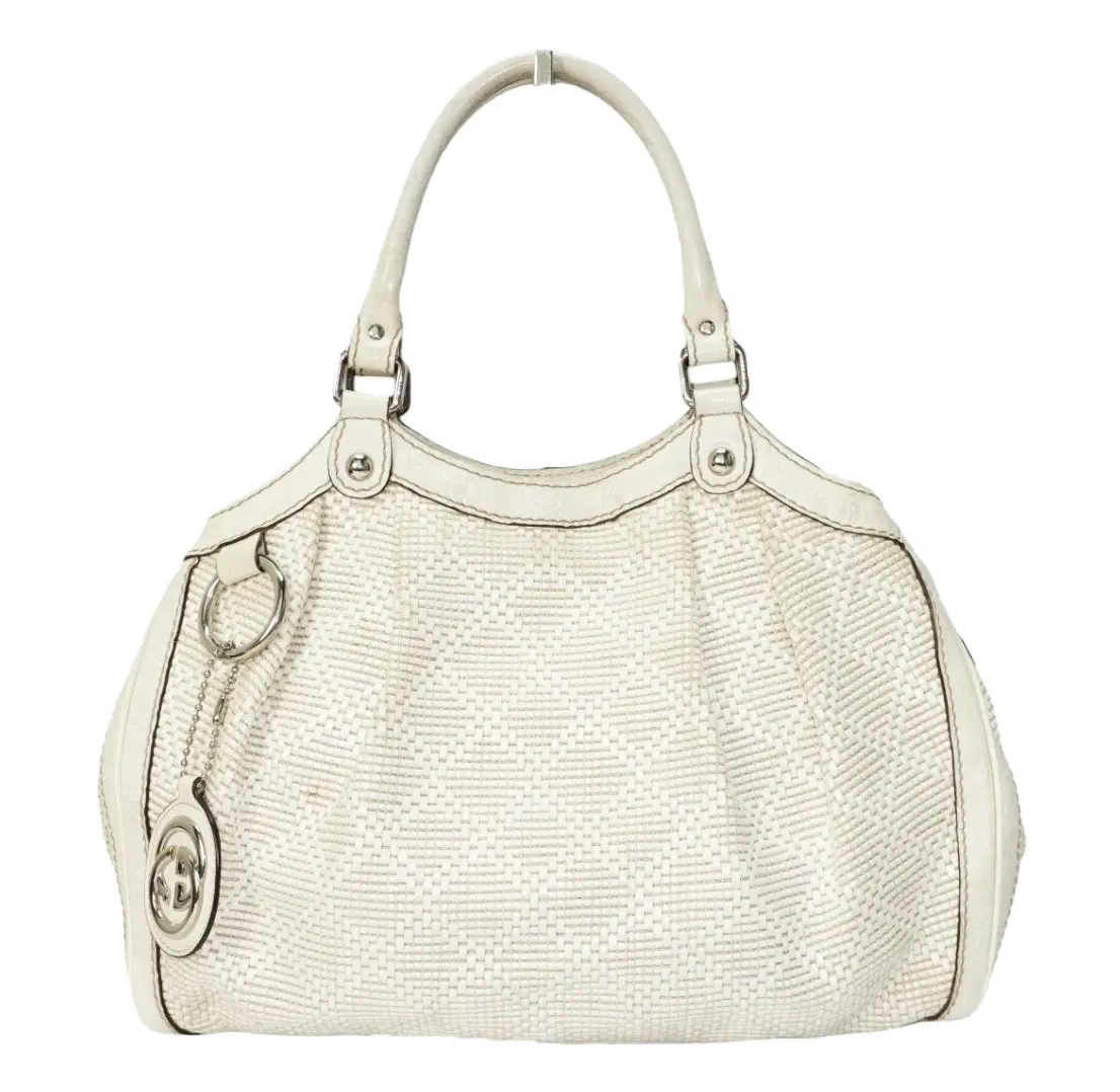 Gucci White Diamante Raffia and Leather Sukey Tote