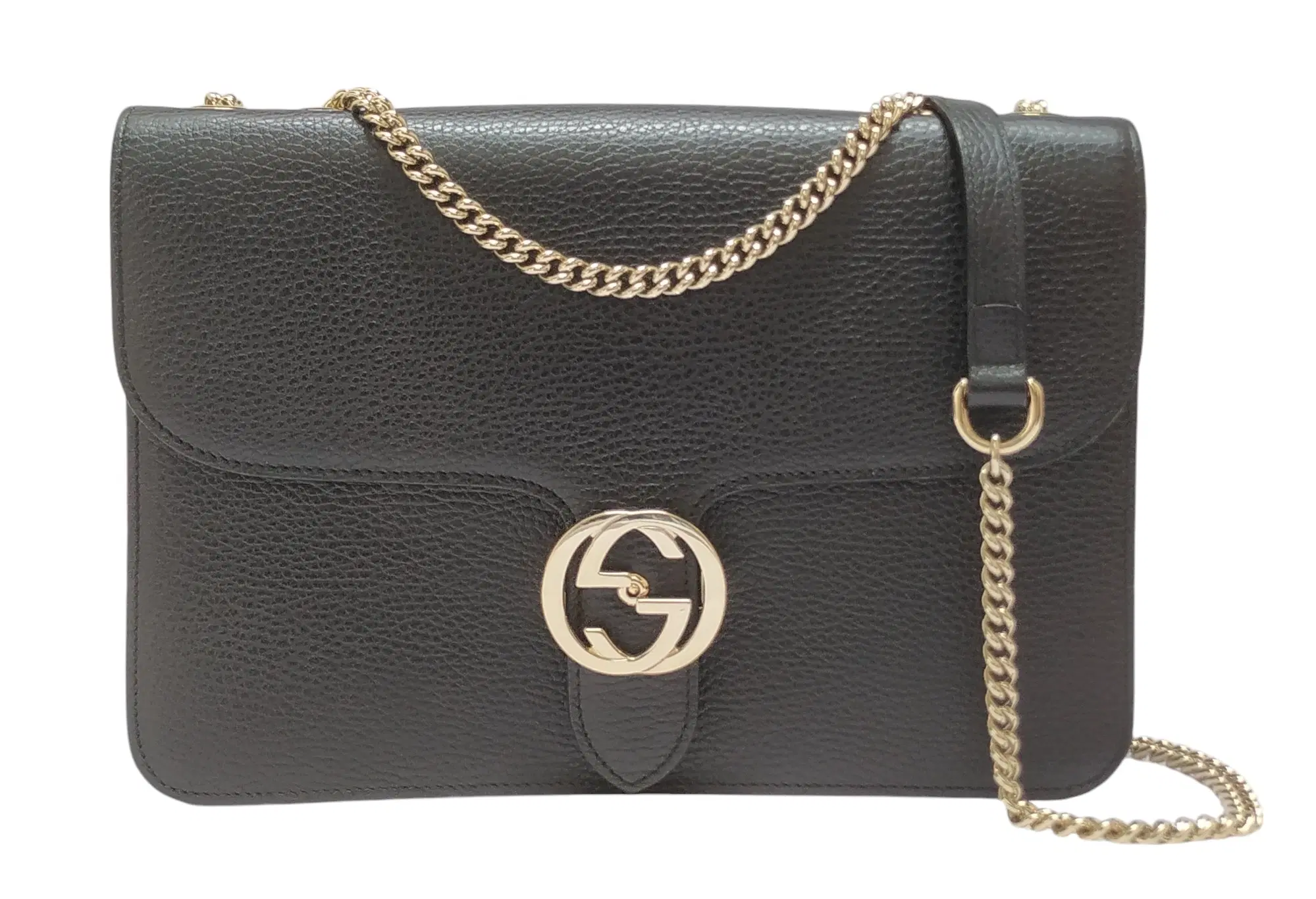 Gucci Dollar Calfskin Interlocking G Shoulder Black Bag