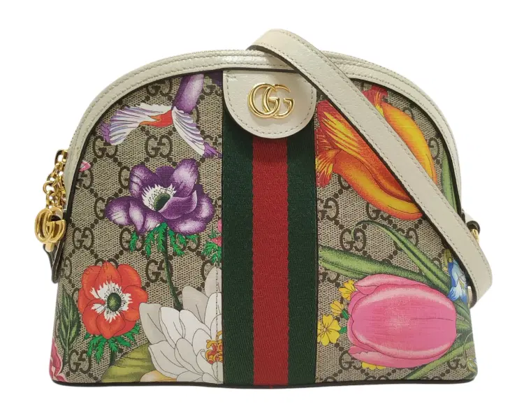 Gucci Off White/Beige GG Supreme Canvas Small Floral Ophidia Shoulder Bag-Hover-Image