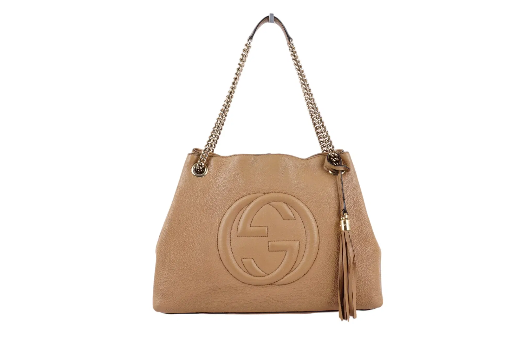 Gucci Soho Interlocking G Leather Chain Shoulder Bag Beige