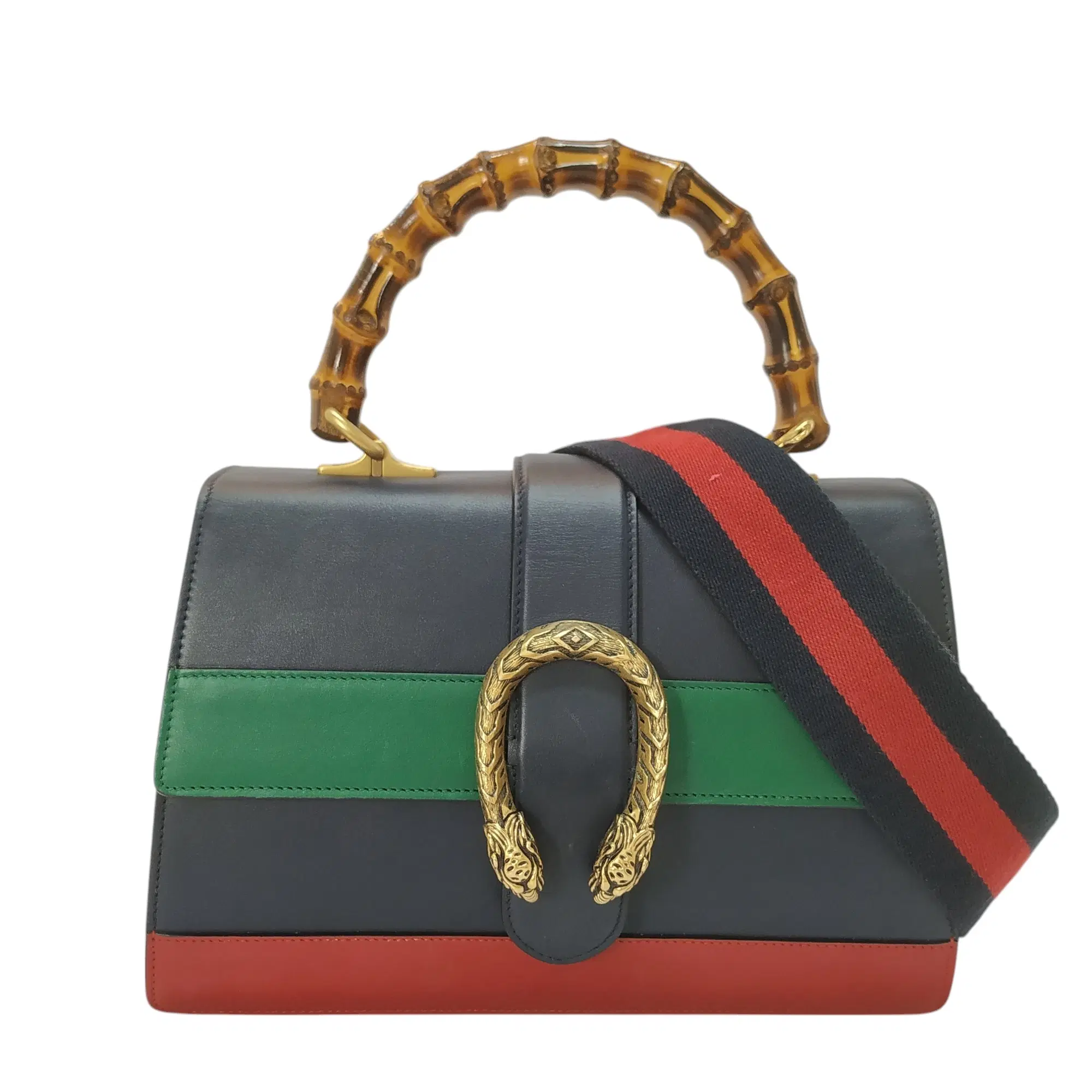 Gucci Tri Color Leather Dionysus Bamboo Top Handle Bag with Strap