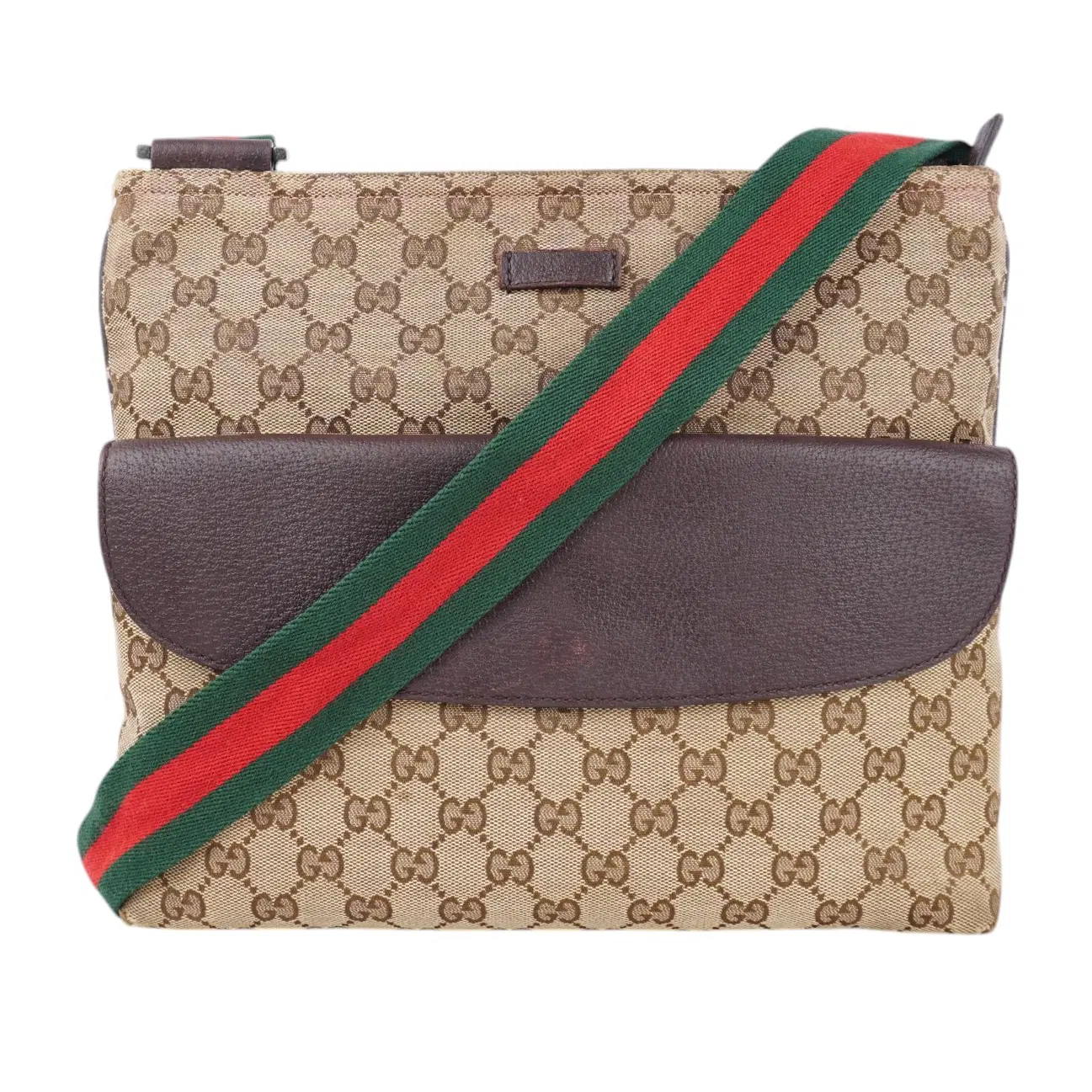Gucci Beige & Ebony GG Canvas Web Messenger Bag