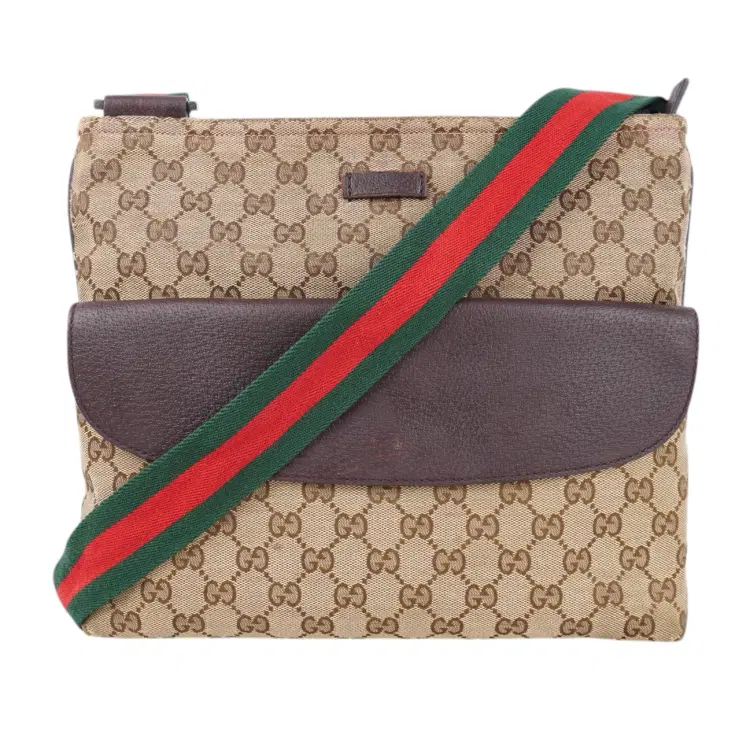 Gucci Beige & Ebony GG Canvas Web Messenger Bag-Hover-Image
