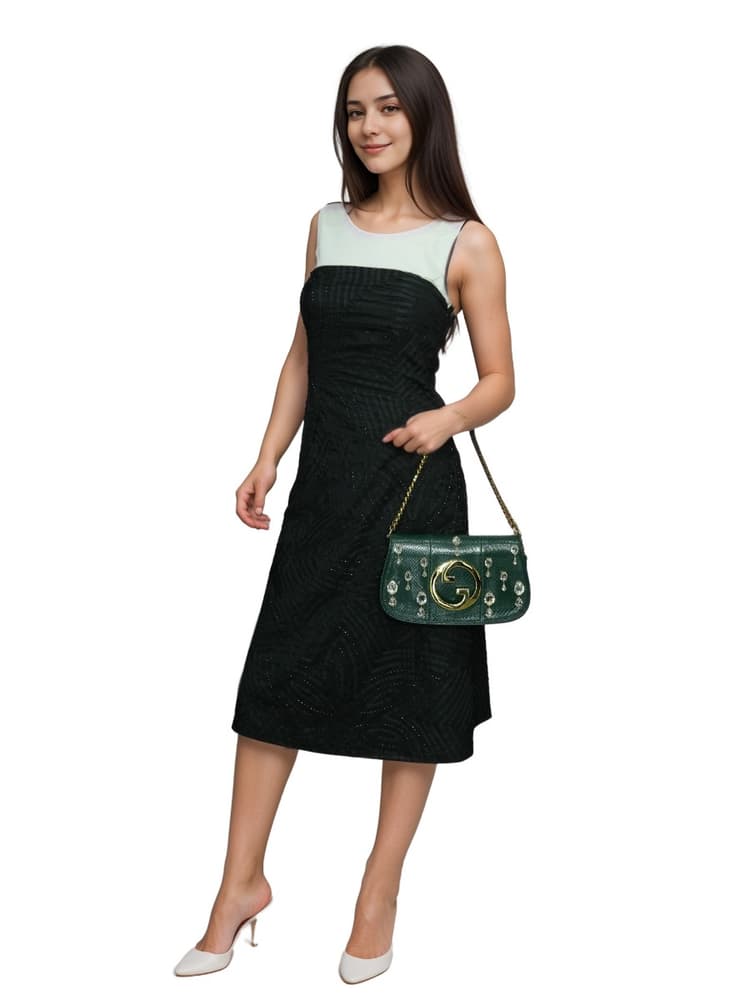Gucci Nojum Blondie Python Shoulder Bag In Green With Crystal Detailing And Gold-Toned Hardware-Hover-Image